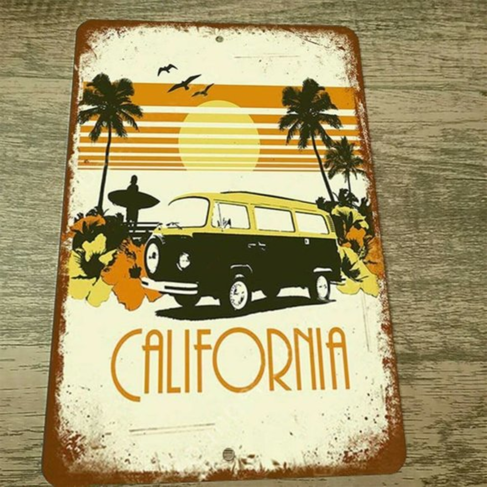 Van Bus Vintage California 8x12 Metal Wall Sign